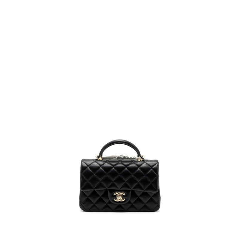 Chanel top handle mini Rectangular flap bag lambskin black LGHW (Microchip )