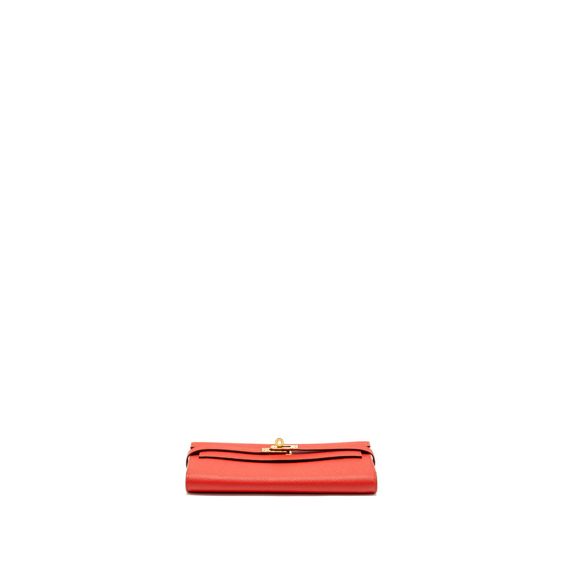 Hermes Kelly Long Wallet Epsom Rouge Tomate GHW Stamp X