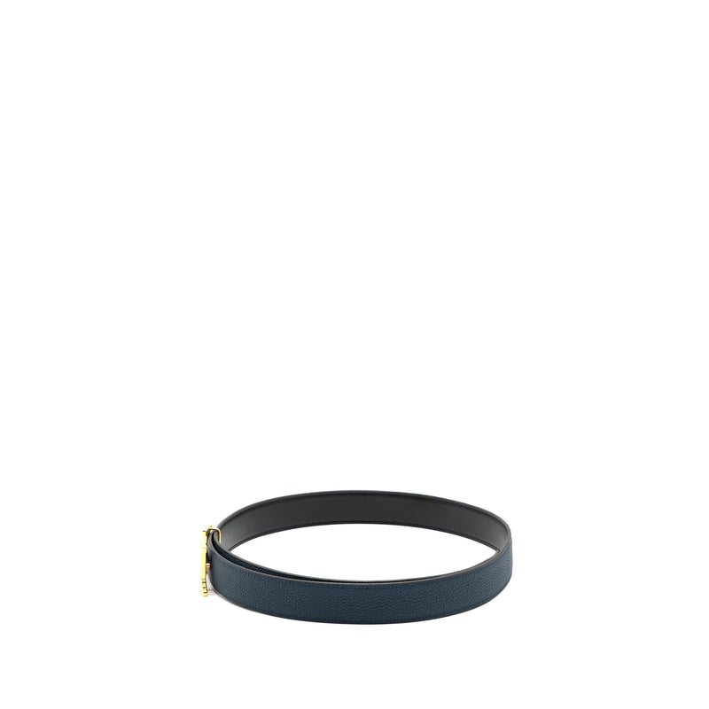 Hermes size 95 32mm double side belt with limited H buckle dark blue / black GHW stamp D