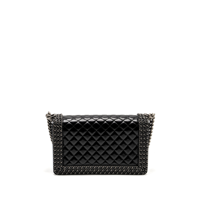 Chanel new medium chain edge boy bag calfskin black ruthenium SHW