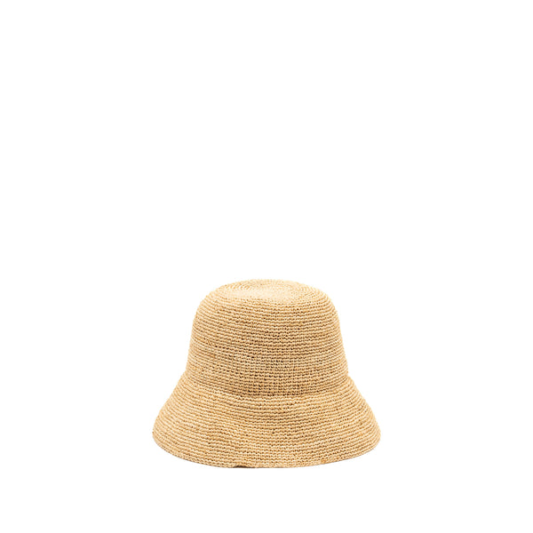 CELINE Size S Triomphe Bucket Hat In Raffia Natural/Black