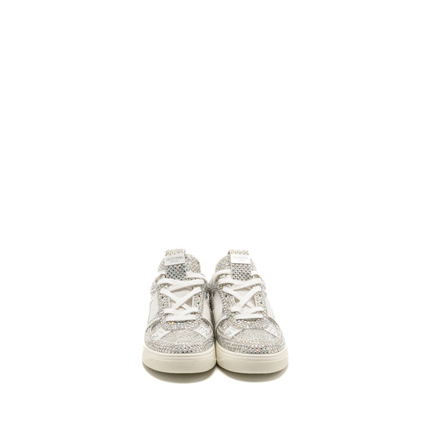 Valentino Size 37.5 VLTN Crystal-embellished Sneaker Calfskin White/Silver