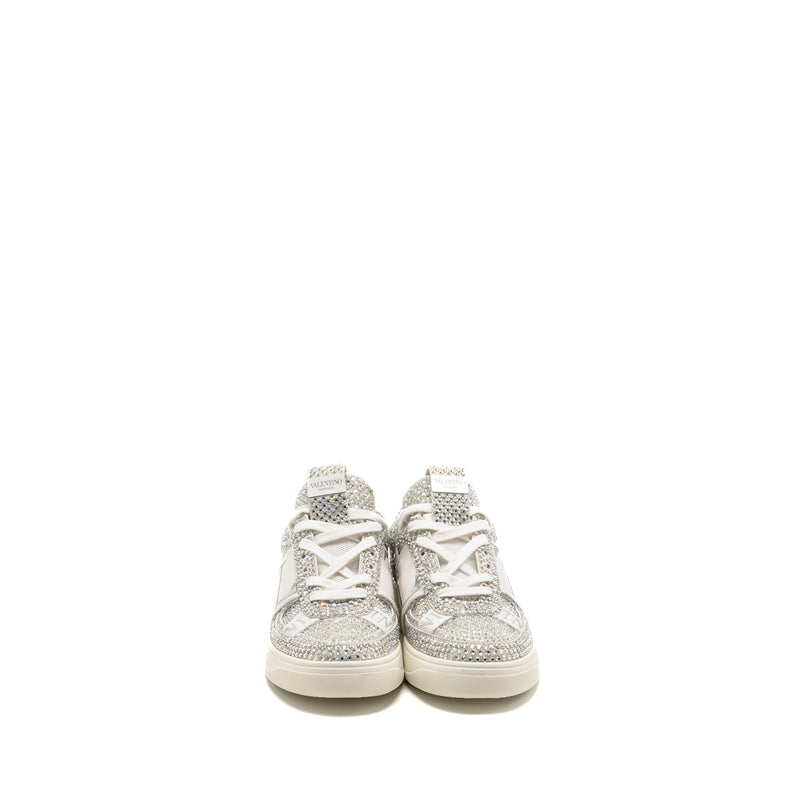 Valentino Size 37.5 VLTN Crystal-embellished Sneaker Calfskin White/Silver