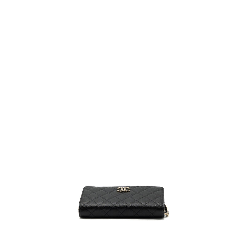 Chanel 23k Detailed CC Logo Wallet On Chain Caviar Black LGHW (microchip)