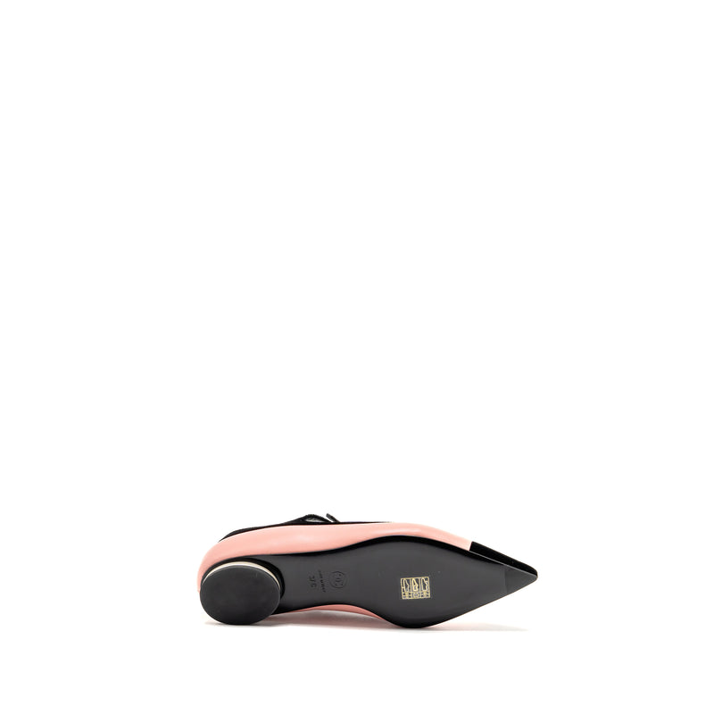 Chanel Size 37 Mary Janes Lambskin/Velvet Pink/Black LGHW