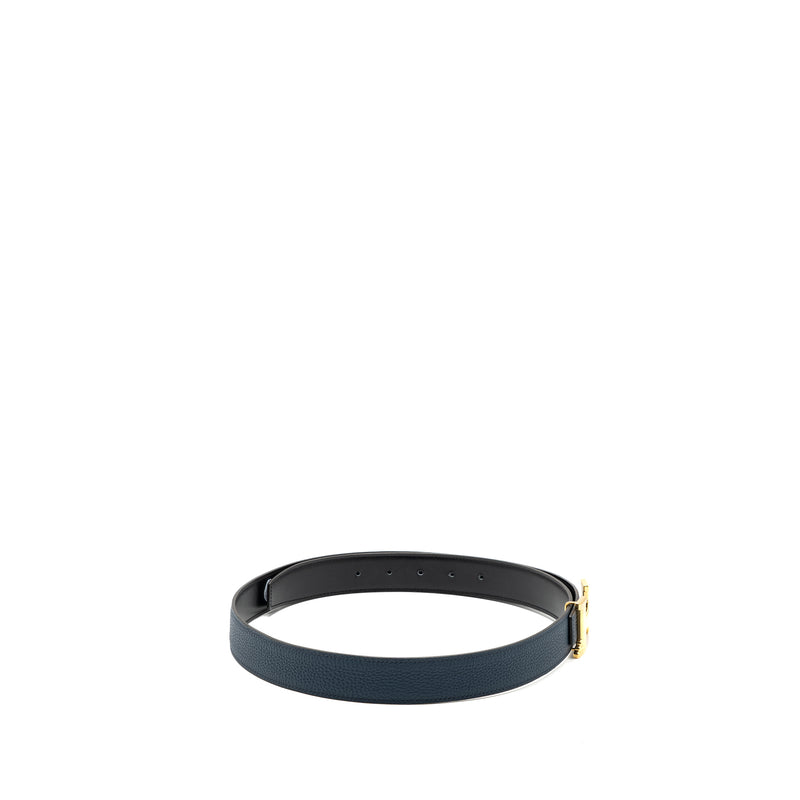 Hermes size 95 32mm double side belt with limited H buckle dark blue / black GHW stamp D