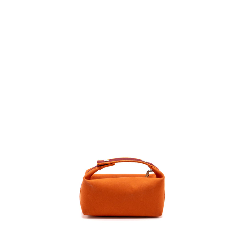 Hermes Trousse De Toilette Bride A Brac PM Travel Pouch Canvas Orange Feu SHW