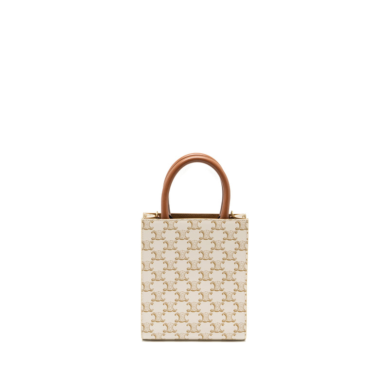 Celine Mini Vertical Cabas in Triomphe Canvas/Calfskin White GHW