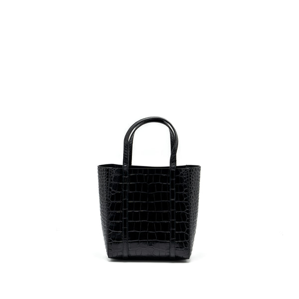 Balenciaga XXS Everyday Tote Bag Croc-Embossed Calfskin Black SHW
