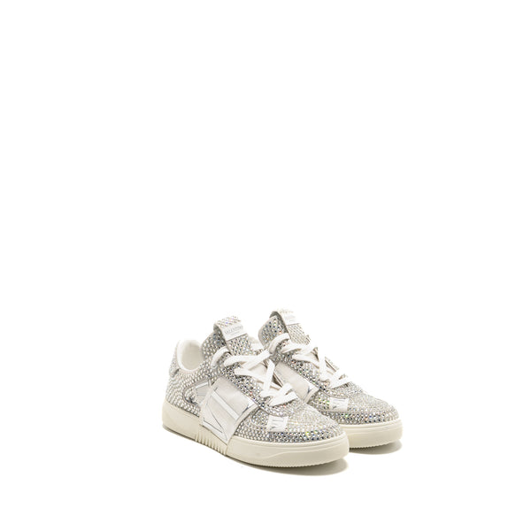 Valentino Size 37.5 VLTN Crystal-embellished Sneaker Calfskin White/Silver