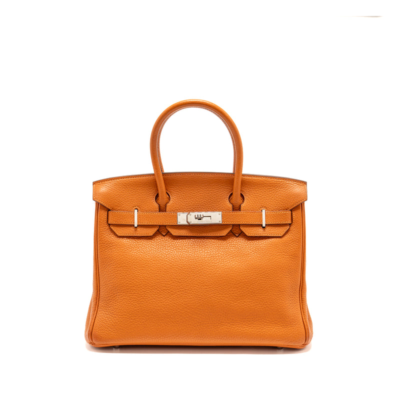 Hermes Birkin 30 Clemence Orange SHW Stamp Square I