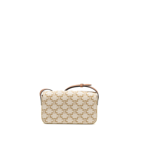 Celine Triomphe Shouder Bag Triomphe Canvas / Calfskin White GHW