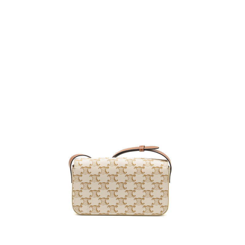 Celine Triomphe Shouder Bag Triomphe Canvas / Calfskin White GHW