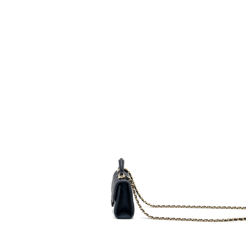 Chanel Top Handle Mini Flap Bag Lambskin Metallic Blue LGHW (Microchip)