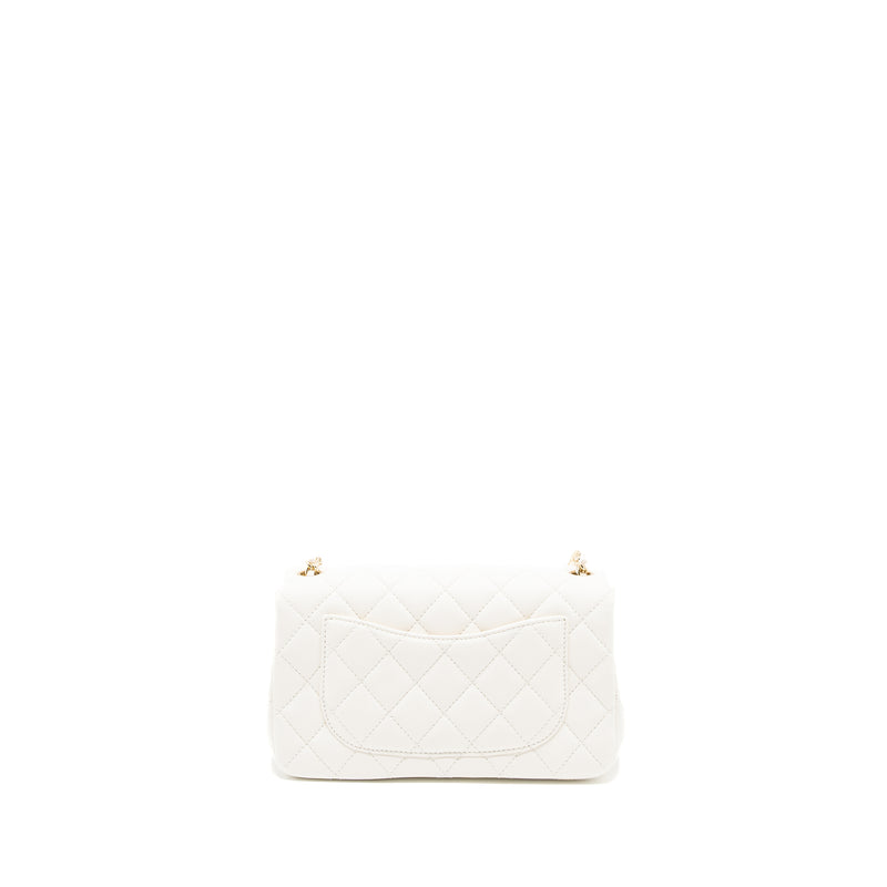 Chanel 23C Pearl Crush Mini Rectangular Flap Bag Lambskin White LGHW (Microchip)