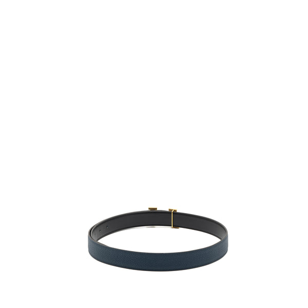 Hermes size 95 32mm double side belt with limited H buckle dark blue / black GHW stamp D