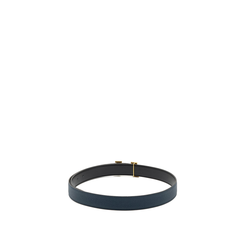 Hermes size 95 32mm double side belt with limited H buckle dark blue / black GHW stamp D