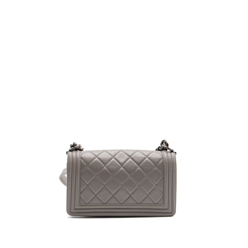 Chanel Medium Boy Bag Calfskin Grey Ruthenium Silver Hardware
