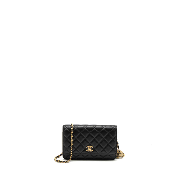 Chanel Pearl Crush Wallet on Chain Lambskin Black GHW (Microchip)
