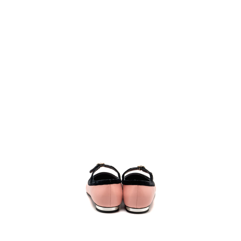 Chanel Size 37 Mary Janes Lambskin/Velvet Pink/Black LGHW