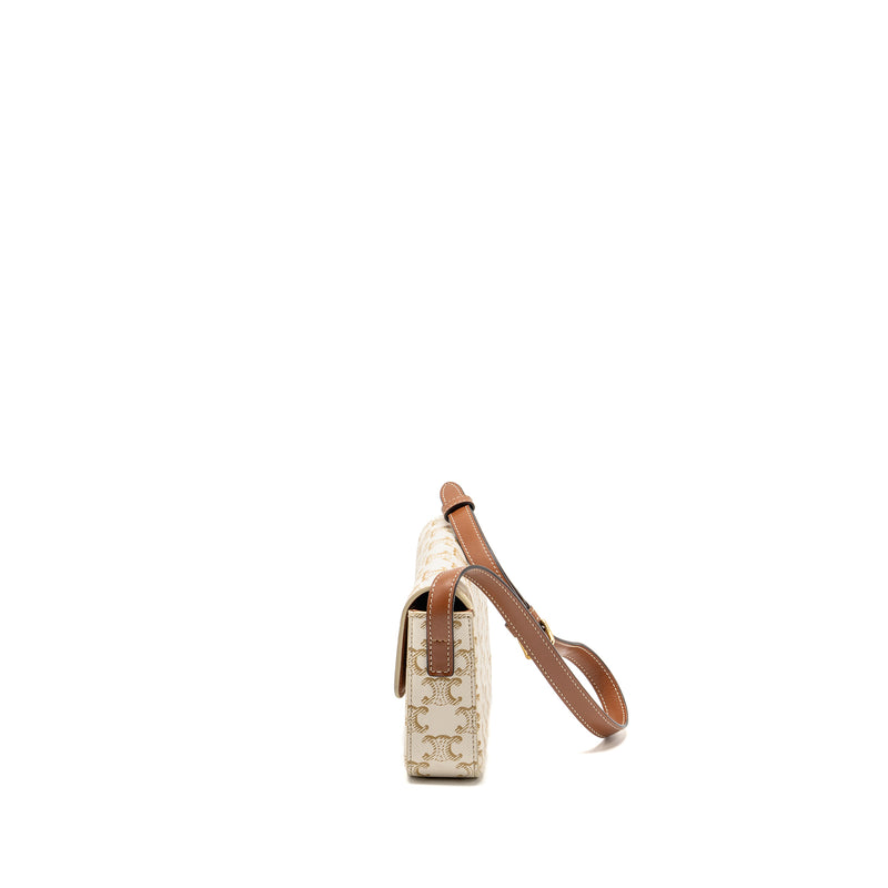 Celine Triomphe Shouder Bag Triomphe Canvas / Calfskin White GHW
