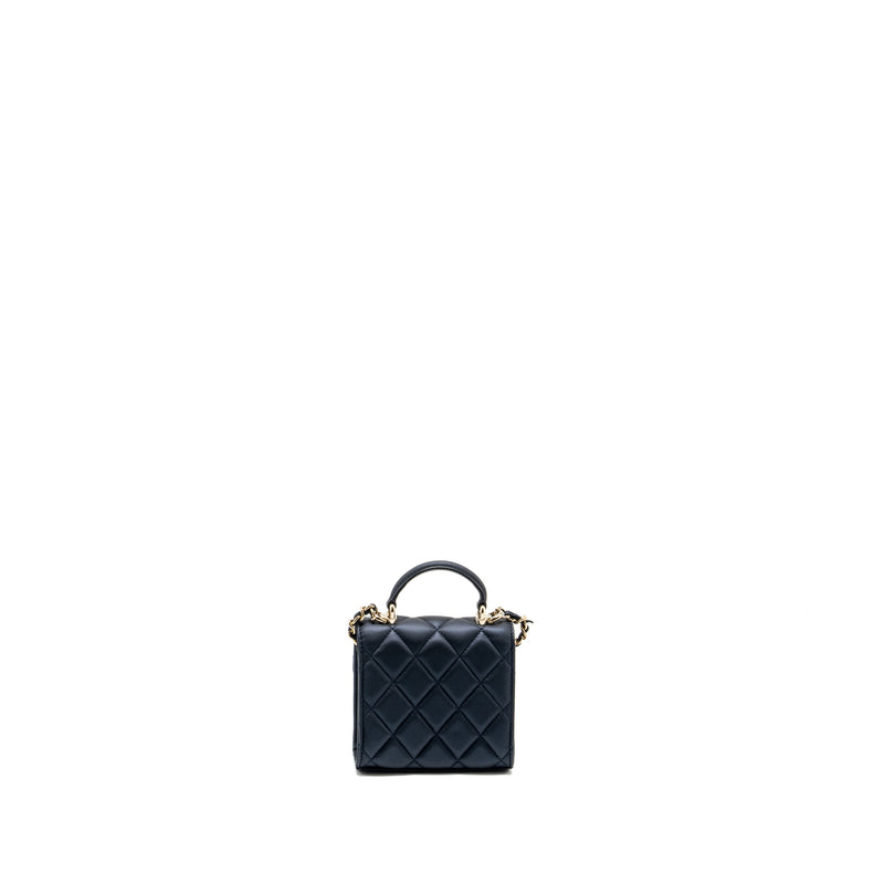 Chanel Top Handle Mini Flap Bag Lambskin Metallic Blue LGHW (Microchip)