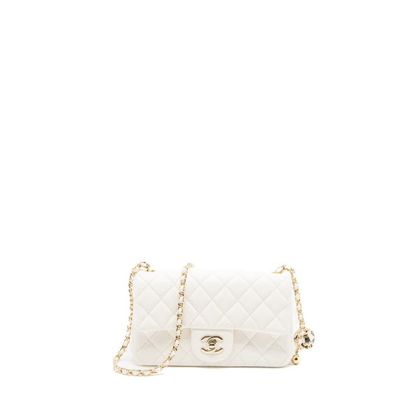 Chanel 23C Pearl Crush Mini Rectangular Flap Bag Lambskin White LGHW (Microchip)