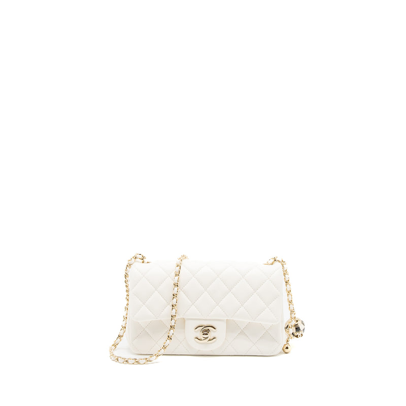 Chanel 23C Pearl Crush Mini Rectangular Flap Bag Lambskin White LGHW (Microchip)