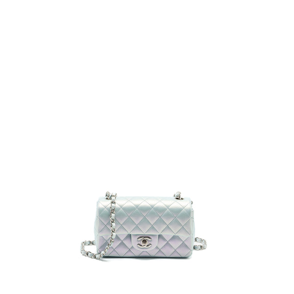 Chanel 21K mini rectangular flap bag calfskin iridescent light blue SHW (microchip)