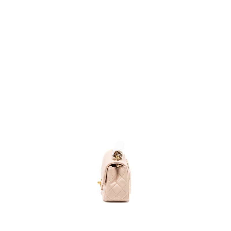 Chanel 22C pearl crush mini square flap bag lambskin pink Ghw (microchip)