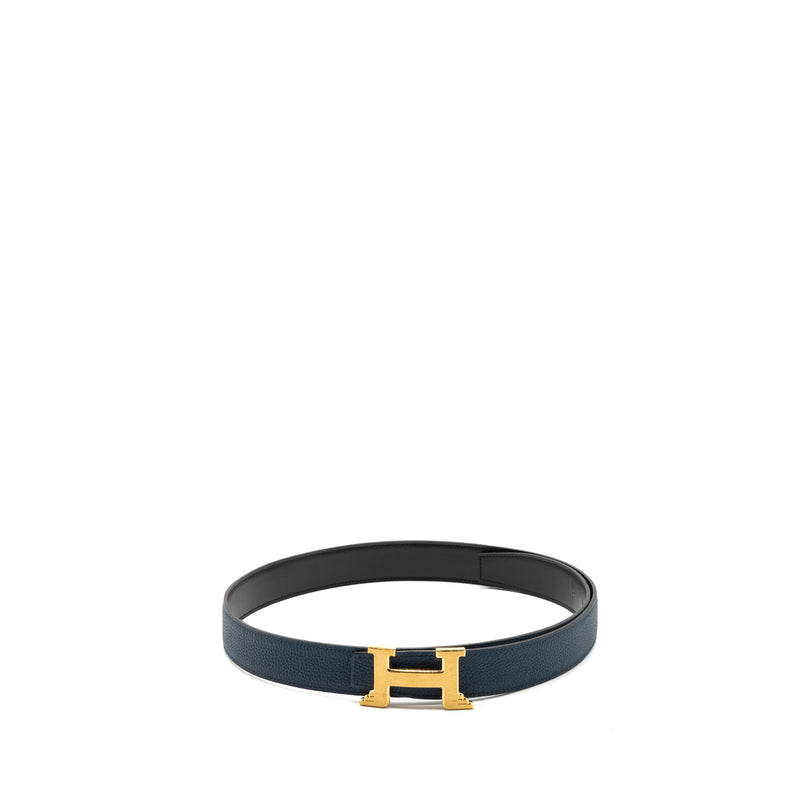 Hermes size 95 32mm double side belt with limited H buckle dark blue / black GHW stamp D