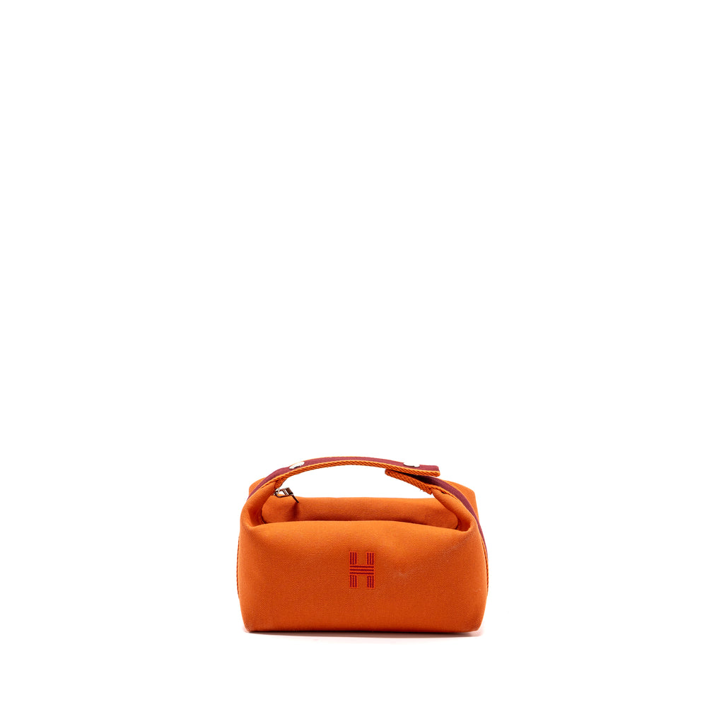 Hermes Trousse De Toilette Bride A Brac PM Travel Pouch Orange Feu