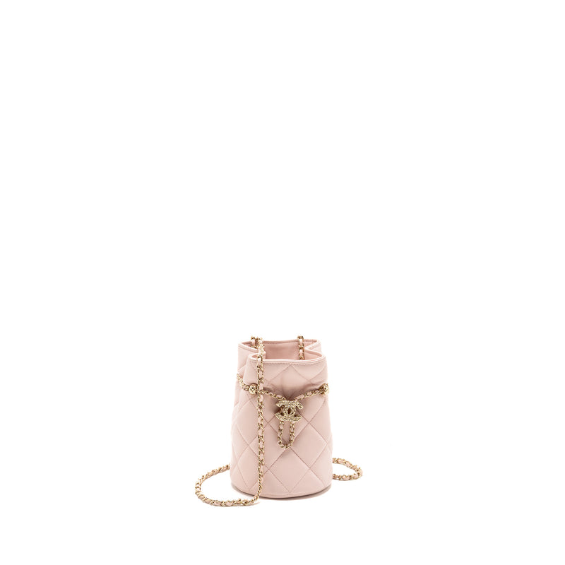 Chanel Mini Drawstring Bucket Bag Lambskin Pink LGHW