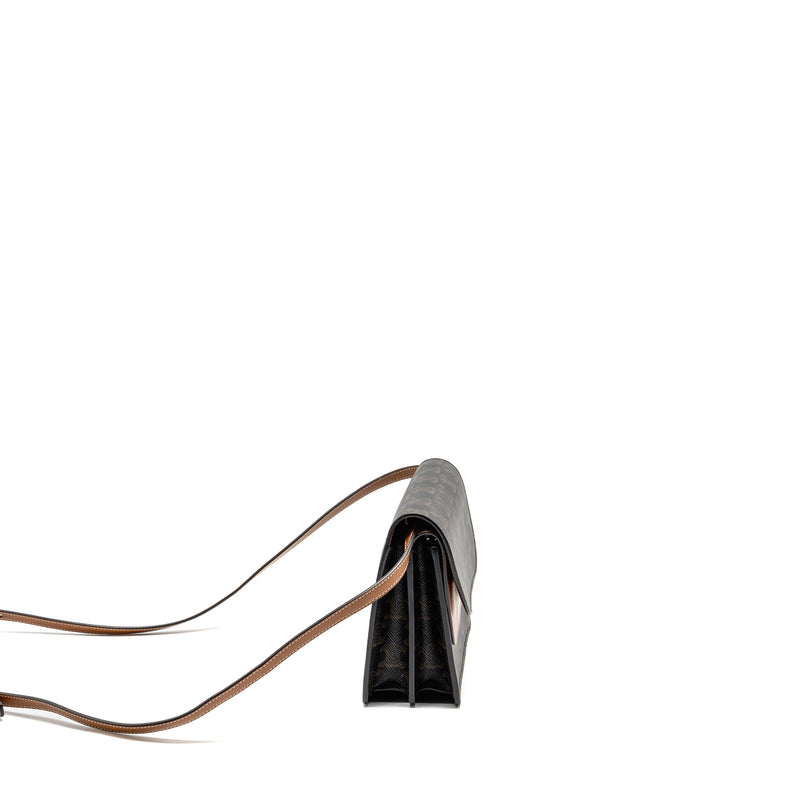 Celine Wallet On Strap Triomphe Canvas / Smooth Lambskin Tan GHW