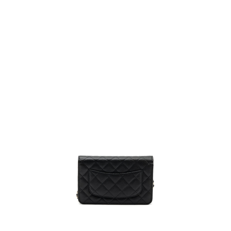 Chanel 23k Detailed CC Logo Wallet On Chain Caviar Black LGHW (microchip)