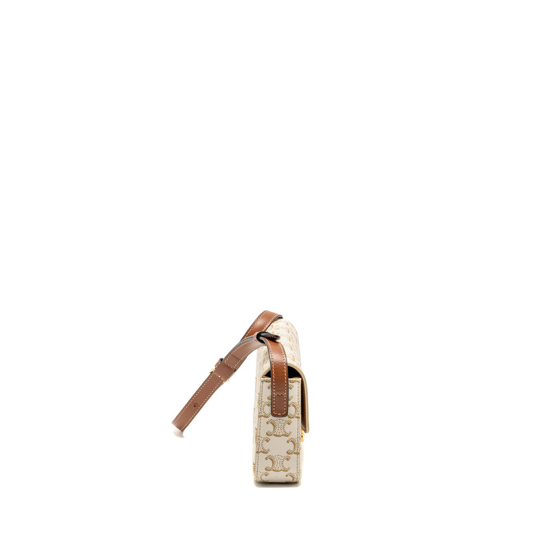 Celine Triomphe Shouder Bag Triomphe Canvas / Calfskin White GHW