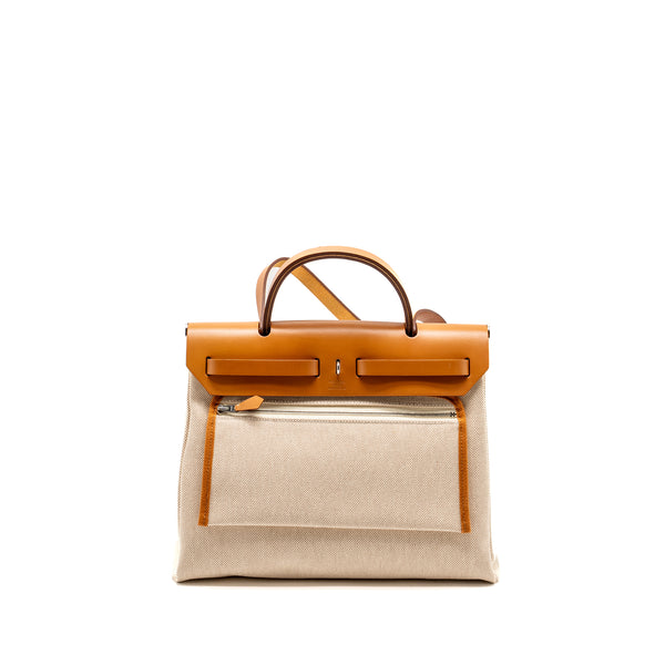 Hermes Herbag Zip 31 Pegase Pop Canvas/Hunter Capucine/Ecru-Beige/Nature SHW Stamp Z