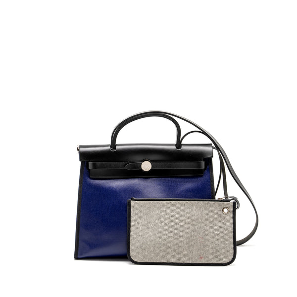 Hermes Herbag 31 Zip Bag Tolie H Berline Canvas/Vache Hunter Blue Encre/Black SHW Stamp C