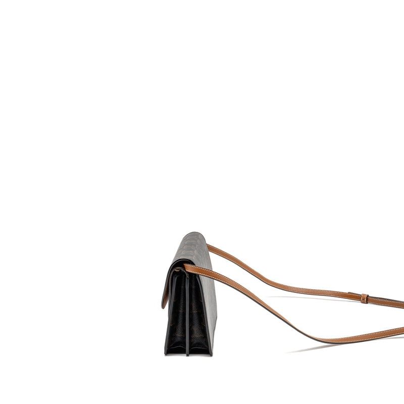 Celine Wallet On Strap Triomphe Canvas / Smooth Lambskin Tan GHW