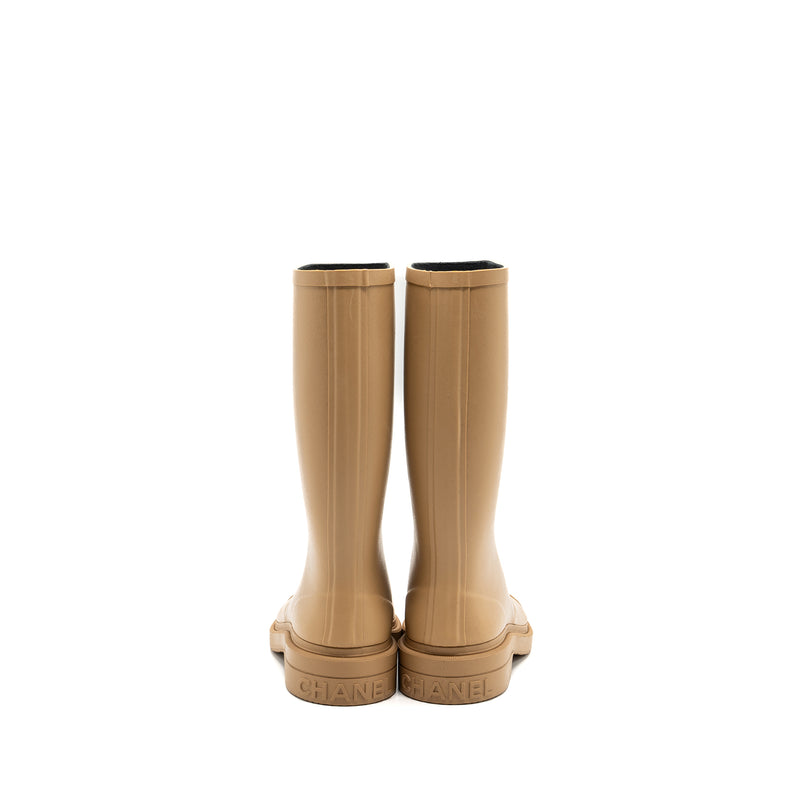 Chanel Size 39 Wellington Rain Boots Rubber Beige