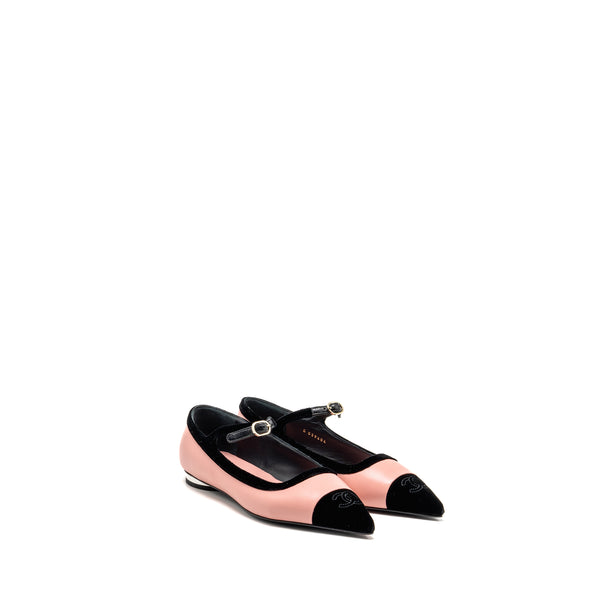 Chanel Size 37 Mary Janes Lambskin/Velvet Pink/Black LGHW