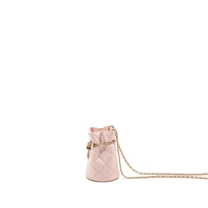 Chanel Mini Drawstring Bucket Bag Lambskin Pink LGHW