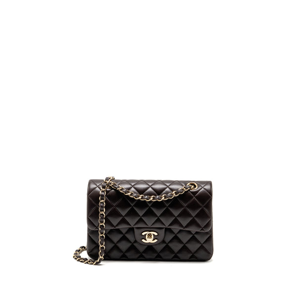 Chanel Small Classic Double Flap Bag Lambskin Dark Brown LGHW (Microchip)