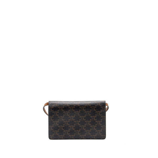 Celine Wallet on Strap Triomphe Canvas/Smooth Lambskin TAN GHW