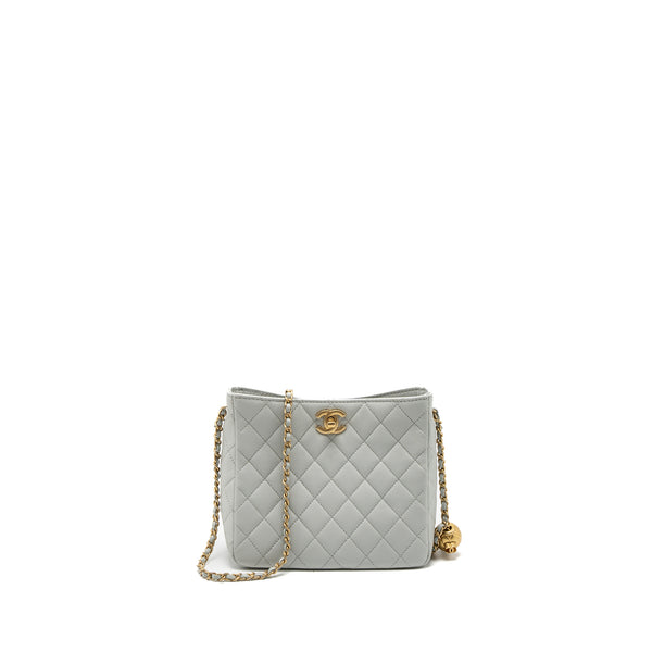 Chanel Pearl Crush Hobo Bag Lambskin Light Grey Brushed GHW (Microchip)