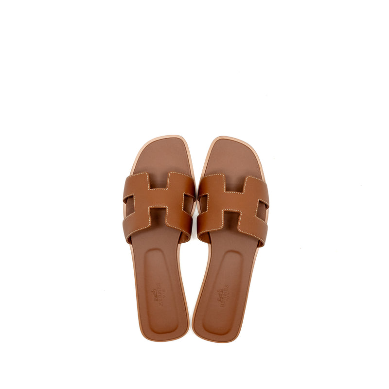 Hermes Size 39.5 Oran Sandals Calfskin Gold