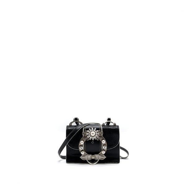 Miu Miu St.Lucertola Embossed Leather Black SHW