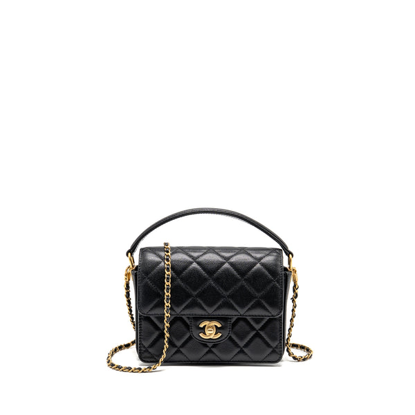 Chanel 24k Top Handle Messenger Bag with Removable Chain Caviar Black GHW(microchip)