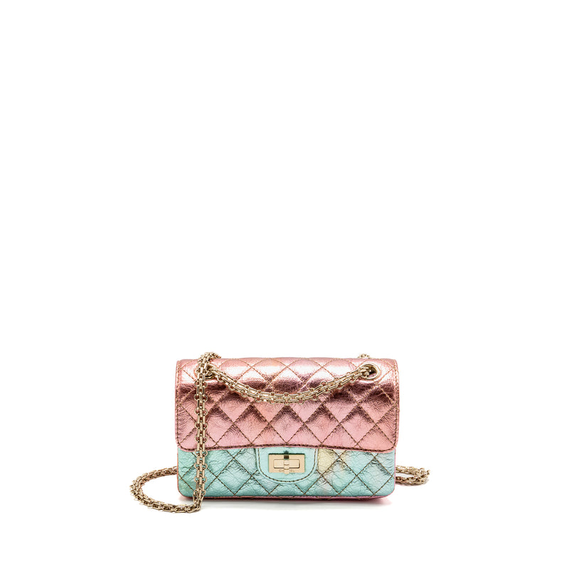 Chanel 20A mini 2.55 reissue flap bag goatskin leather rainbow multicolor ombré LGHW