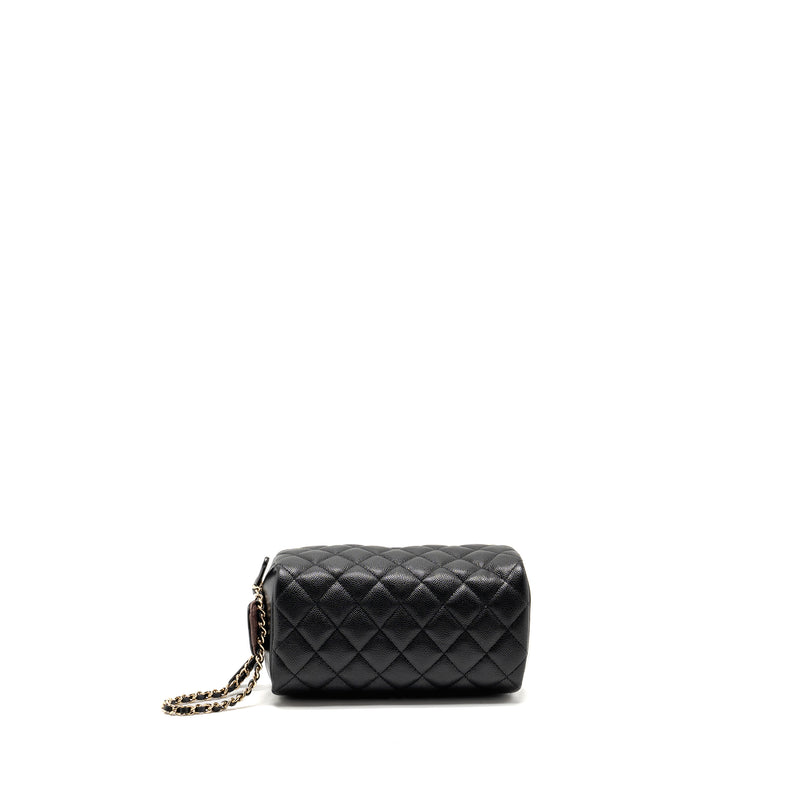 Chanel Double Zip Pouch Cosmetic Case Caviar Black GHW (Microchip)